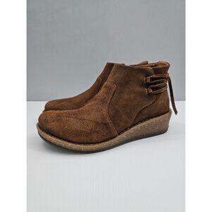 Born Viana Ankle Bootie Womens 11 Brown Suede Distressed Wedge Casual Comfort